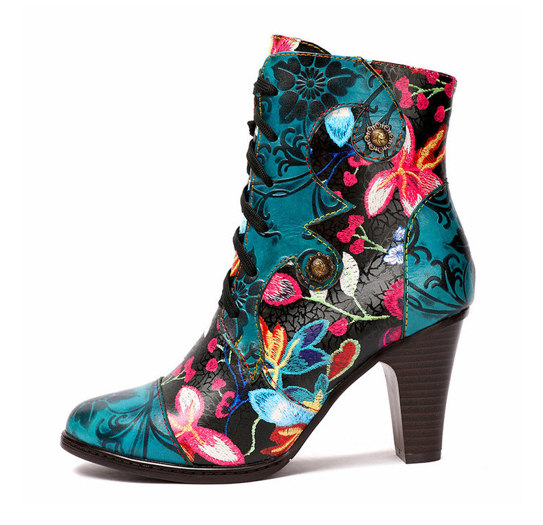 The Evandale Floral Embossed Leather Heeled Boots by WentSchmick