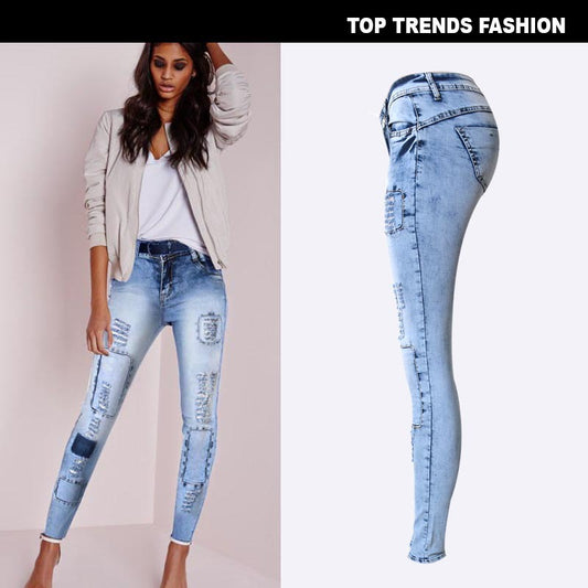 The Mermaid Beach Low-Rise Patchwork Skinny Jeans by WentSchmick