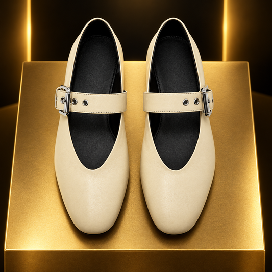 The Pearl Beach | Leather Buckle Flat Shoe