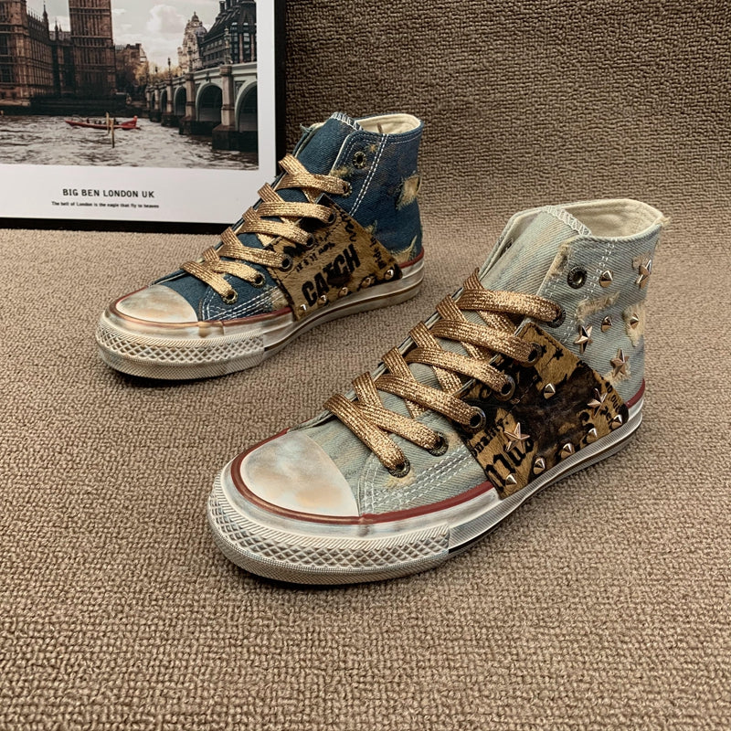 The Lilyfield Denim Rivet High-Top Sneakers by WentSchmick