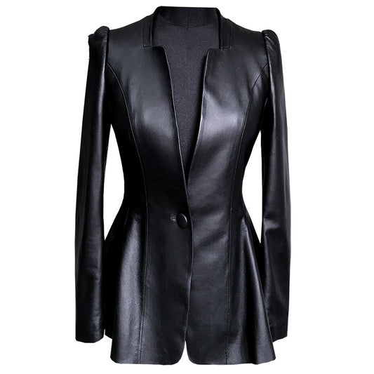 The Abbotsford Cropped V-Neck Leather Jacket by WentSchmick