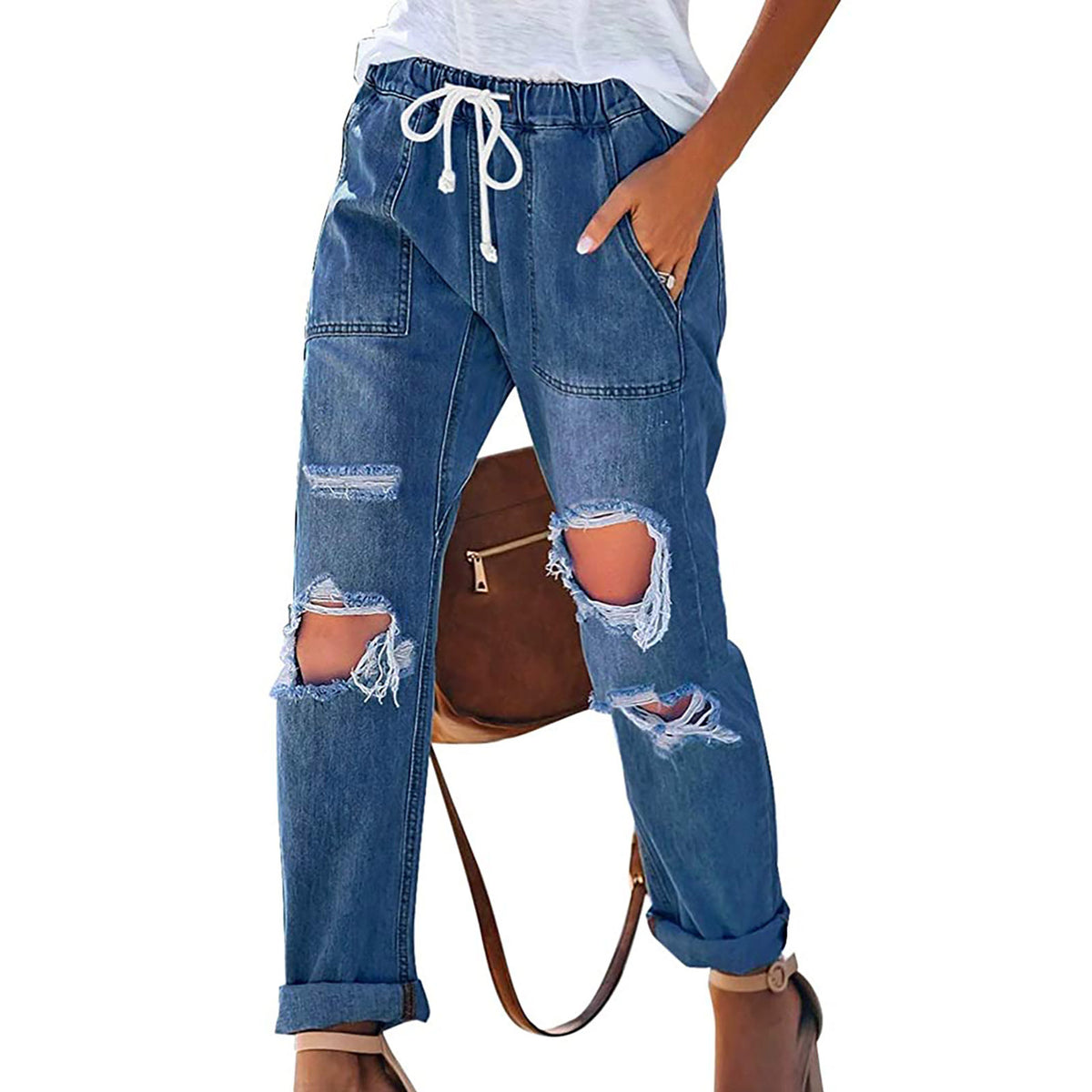 The Redfern Ripped Lace-Up Straight Jeans by WentSchmick