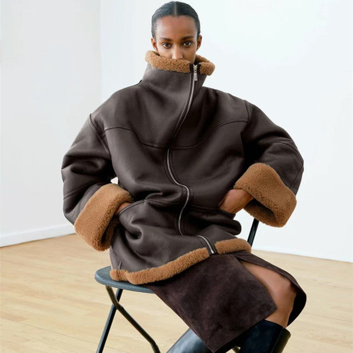 The Hunters Hill Faux Fur Collar Leather Coat by WentSchmick