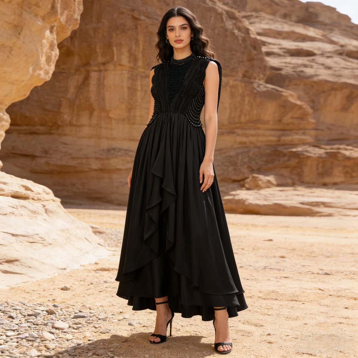 The Caulfield Beaded Cinched-Waist Maxi Dress by WentSchmick