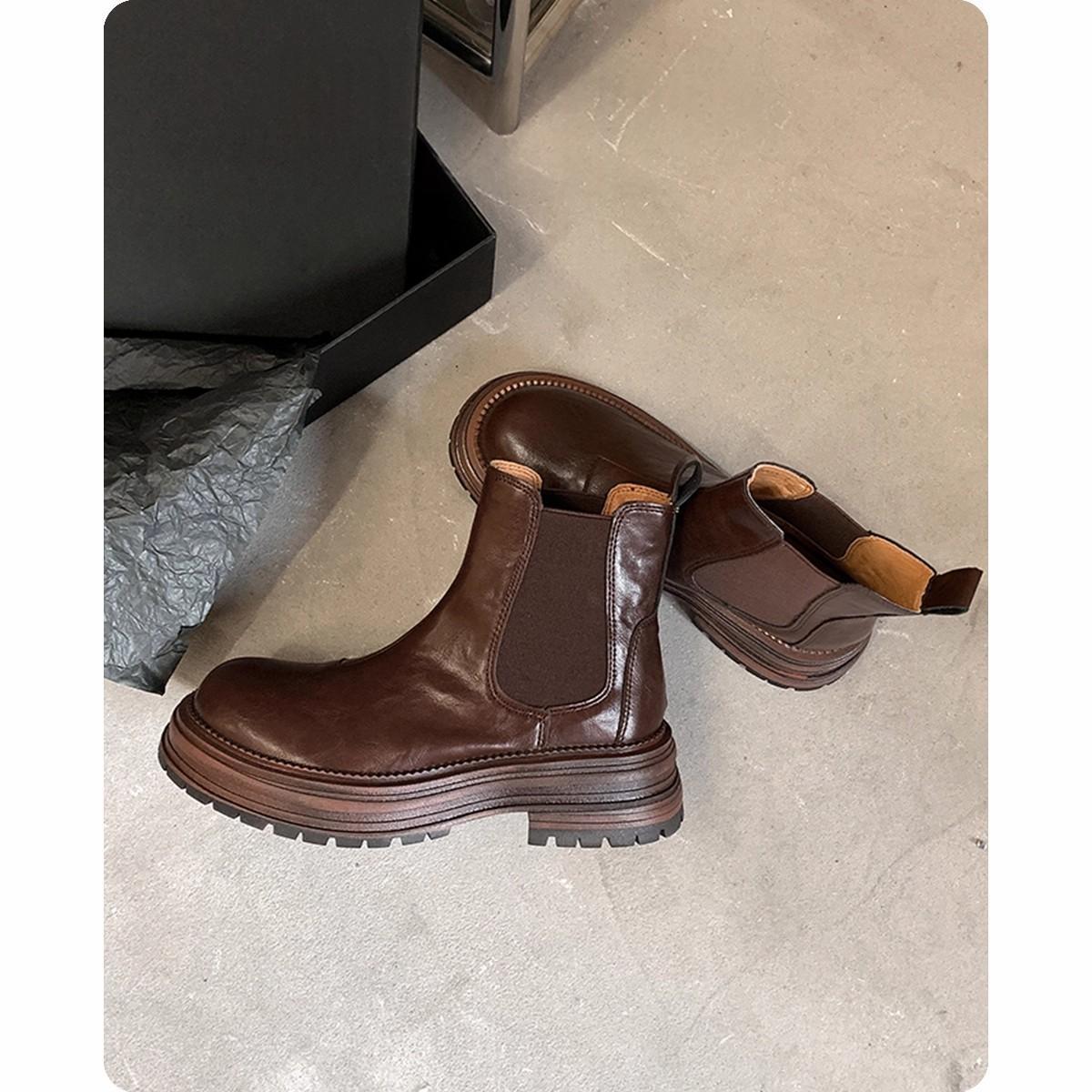 The Orange Leather Block Heel Ankle Boots by WentSchmick