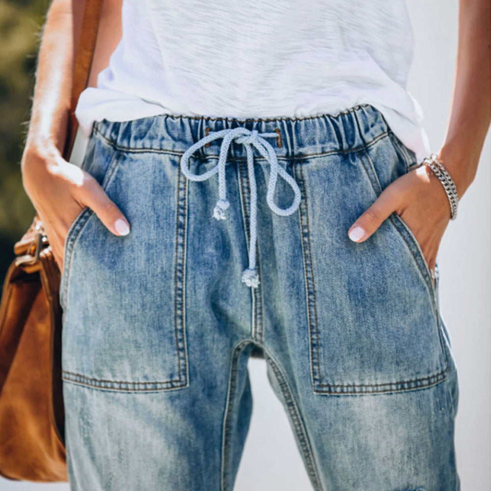The Redfern Ripped Lace-Up Straight Jeans by WentSchmick