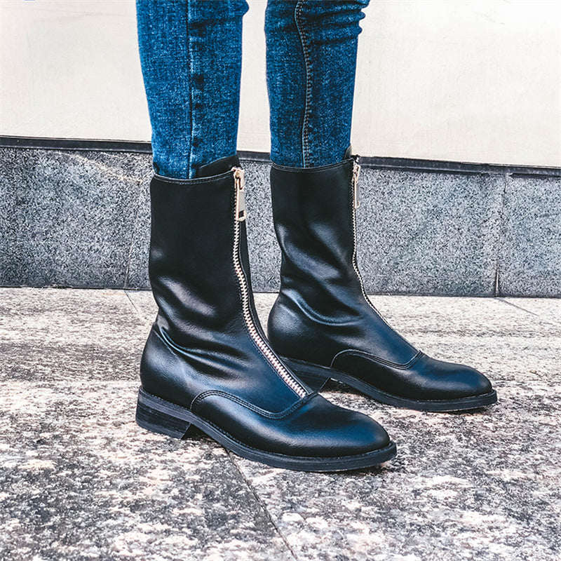 The Stirling Distressed Zip-Front Combat Boots by WentSchmick