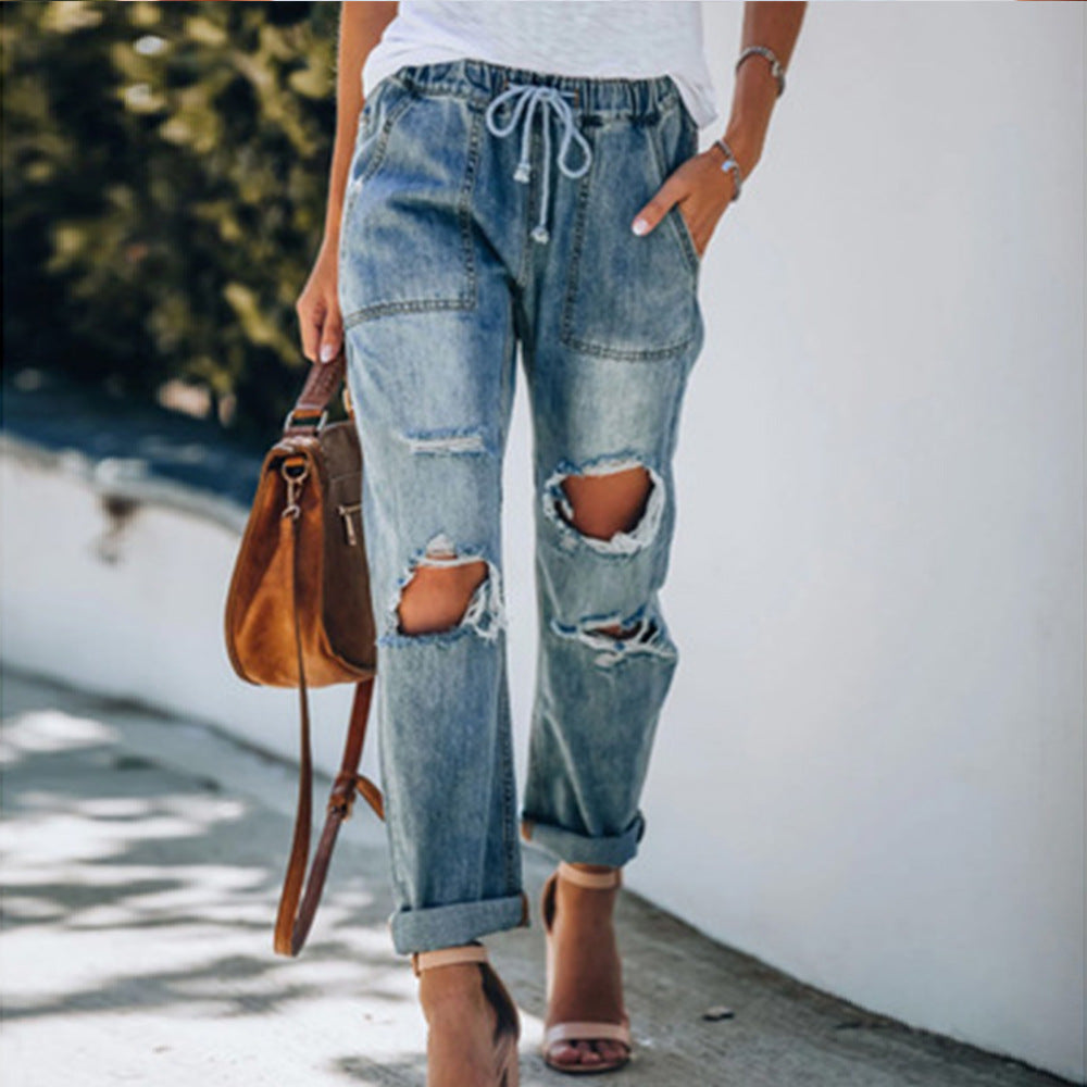 The Redfern Ripped Lace-Up Straight Jeans by WentSchmick