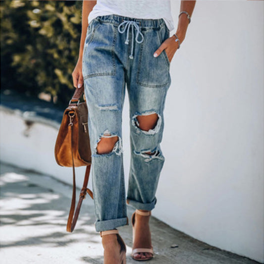 The Redfern Ripped Lace-Up Straight Jeans by WentSchmick