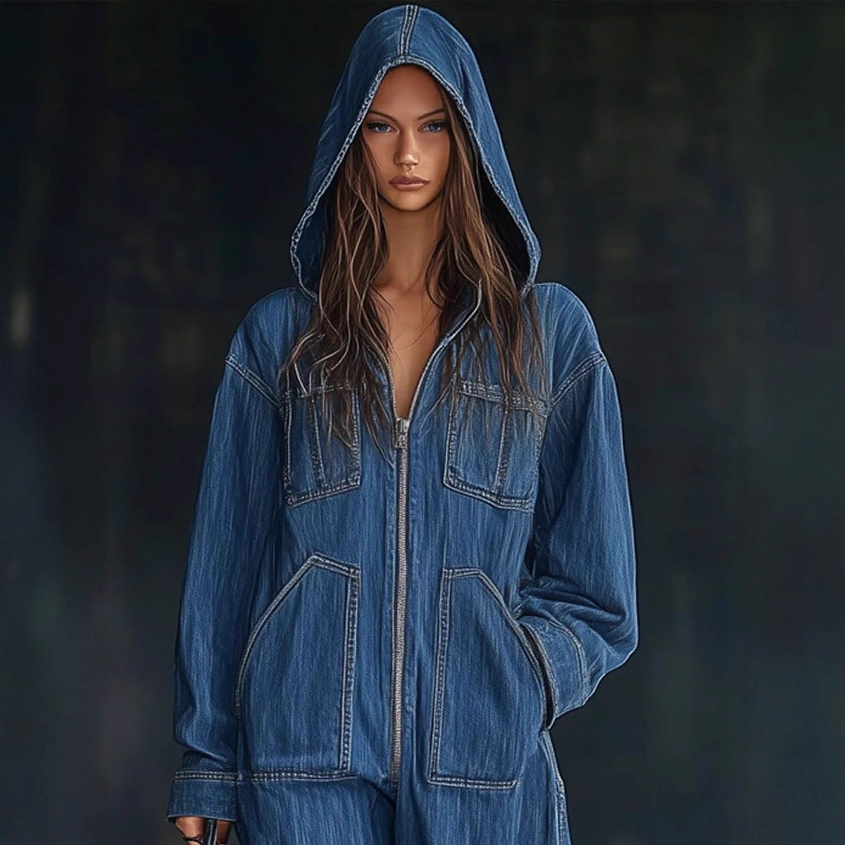 The Footscray Hooded Denim Jumpsuit by WentSchmick