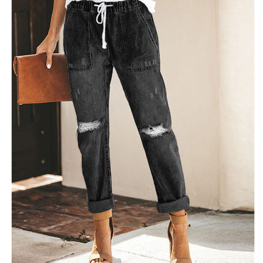 The Birchgrove Drawstring Ripped Straight Jeans by WentSchmick