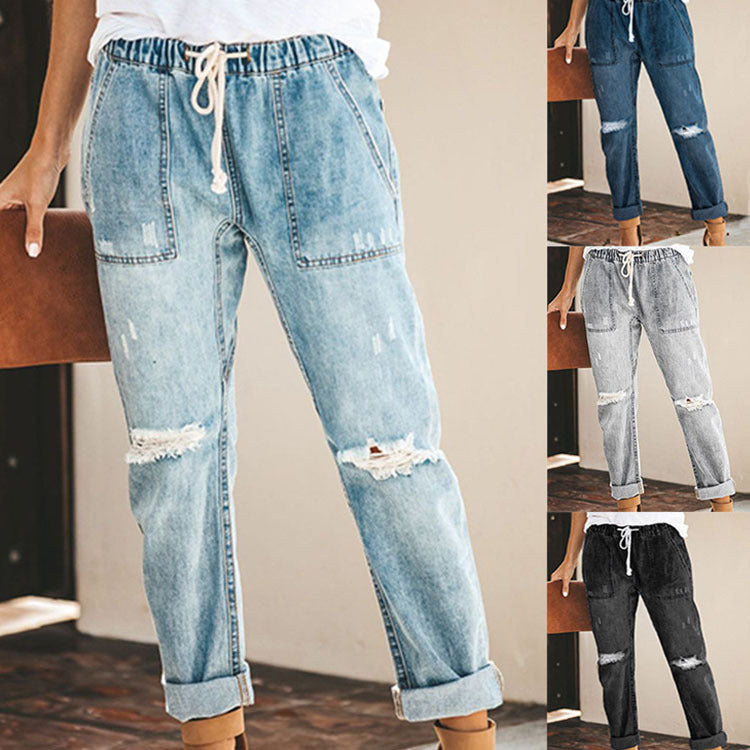 The Birchgrove Drawstring Ripped Straight Jeans by WentSchmick
