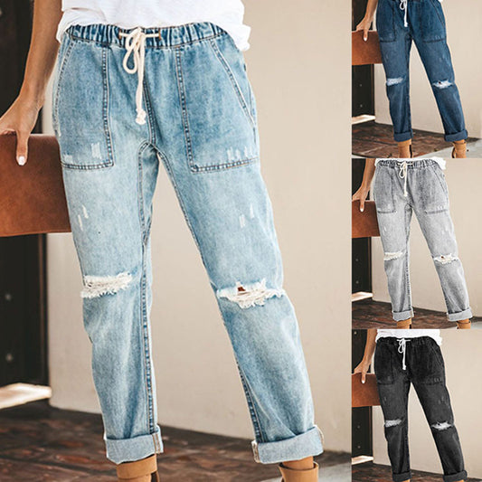 The Birchgrove Drawstring Ripped Straight Jeans by WentSchmick