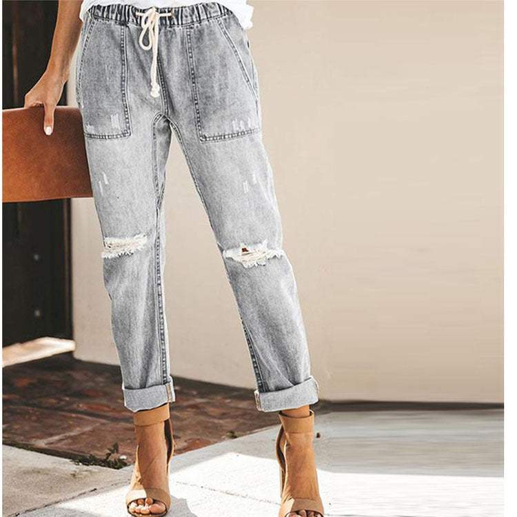 The Birchgrove Drawstring Ripped Straight Jeans by WentSchmick