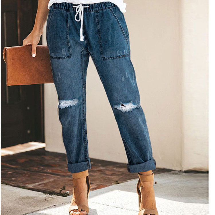 The Birchgrove Drawstring Ripped Straight Jeans by WentSchmick