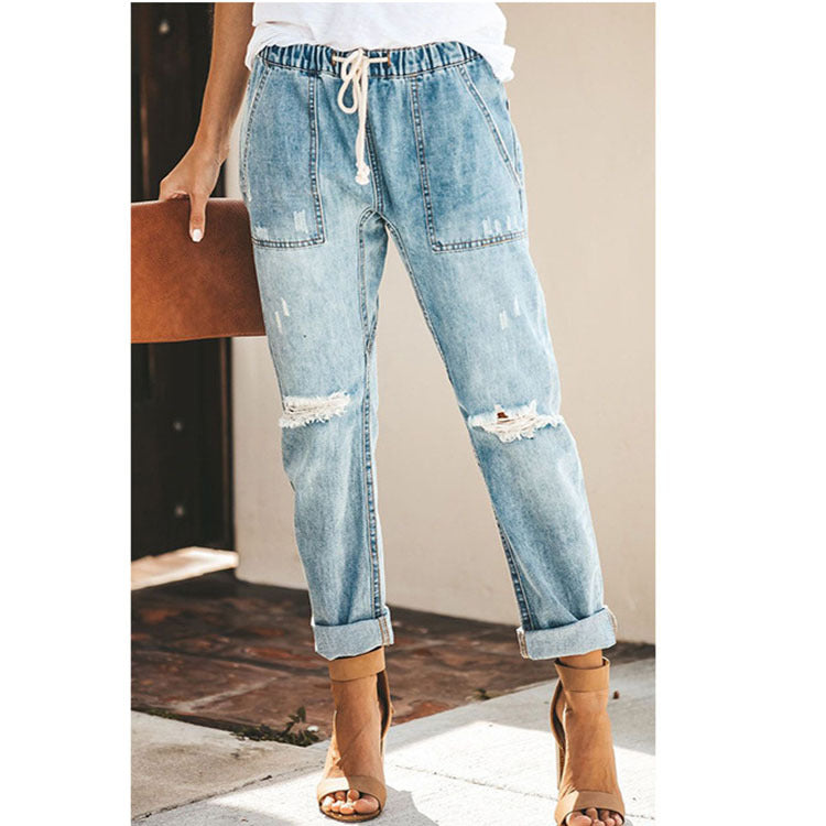 The Birchgrove Drawstring Ripped Straight Jeans by WentSchmick