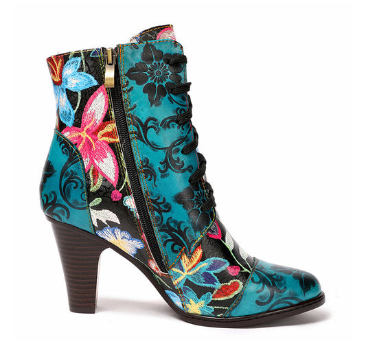 The Evandale Floral Embossed Leather Heeled Boots by WentSchmick