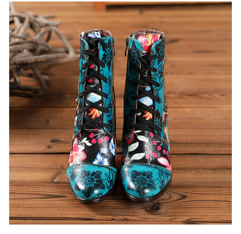 The Evandale Floral Embossed Leather Heeled Boots by WentSchmick