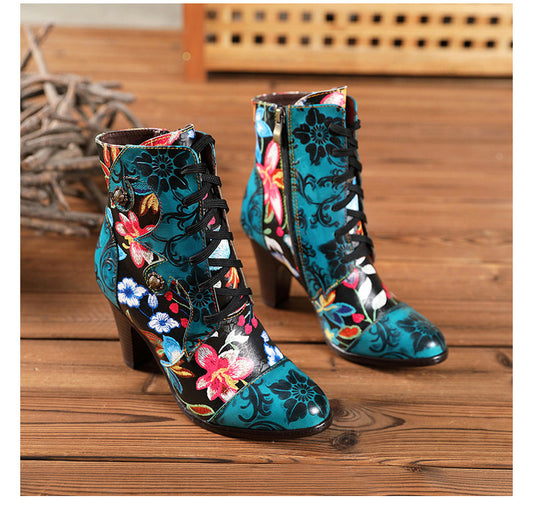 The Evandale Floral Embossed Leather Heeled Boots by WentSchmick
