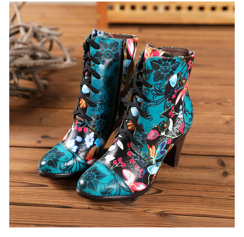 The Evandale Floral Embossed Leather Heeled Boots by WentSchmick
