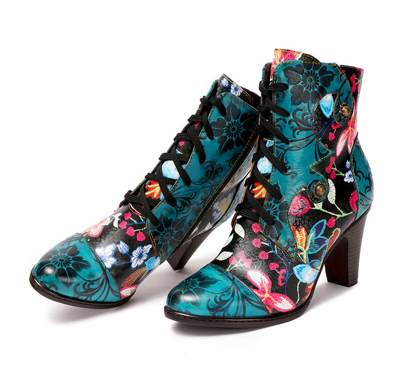 The Evandale Floral Embossed Leather Heeled Boots by WentSchmick