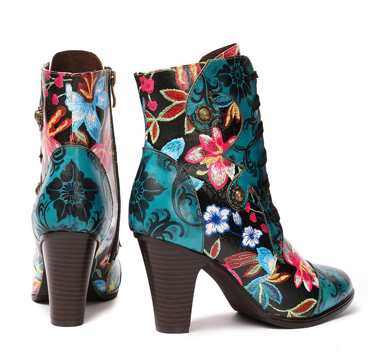 The Evandale Floral Embossed Leather Heeled Boots by WentSchmick