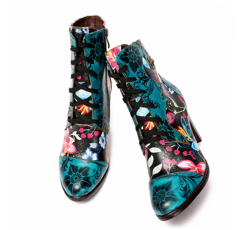 The Evandale Floral Embossed Leather Heeled Boots by WentSchmick