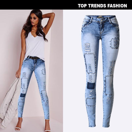 The Mermaid Beach Low-Rise Patchwork Skinny Jeans by WentSchmick