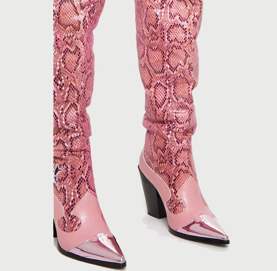 The Dover Heights Snake Print Over-the-Knee Boots by WentSchmick