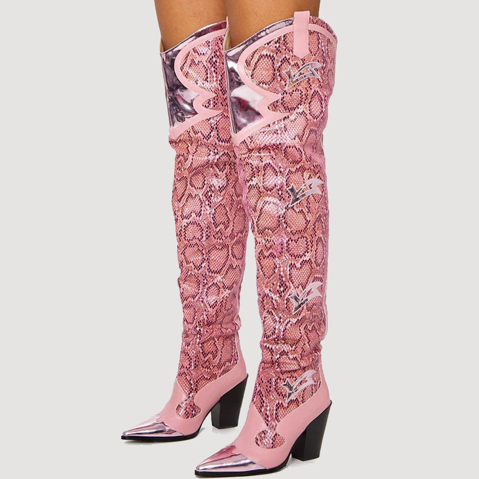 The Dover Heights Snake Print Over-the-Knee Boots by WentSchmick