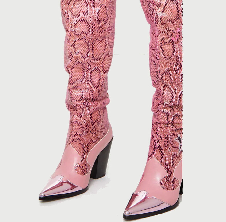The Dover Heights Snake Print Over-the-Knee Boots by WentSchmick