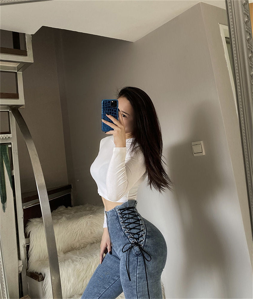 The Nightcliff Side Lace-Up High-Waist Jeans by WentSchmick