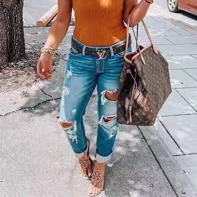 The McMahons Point Ripped Mid-Rise Pencil Jeans by WentSchmick
