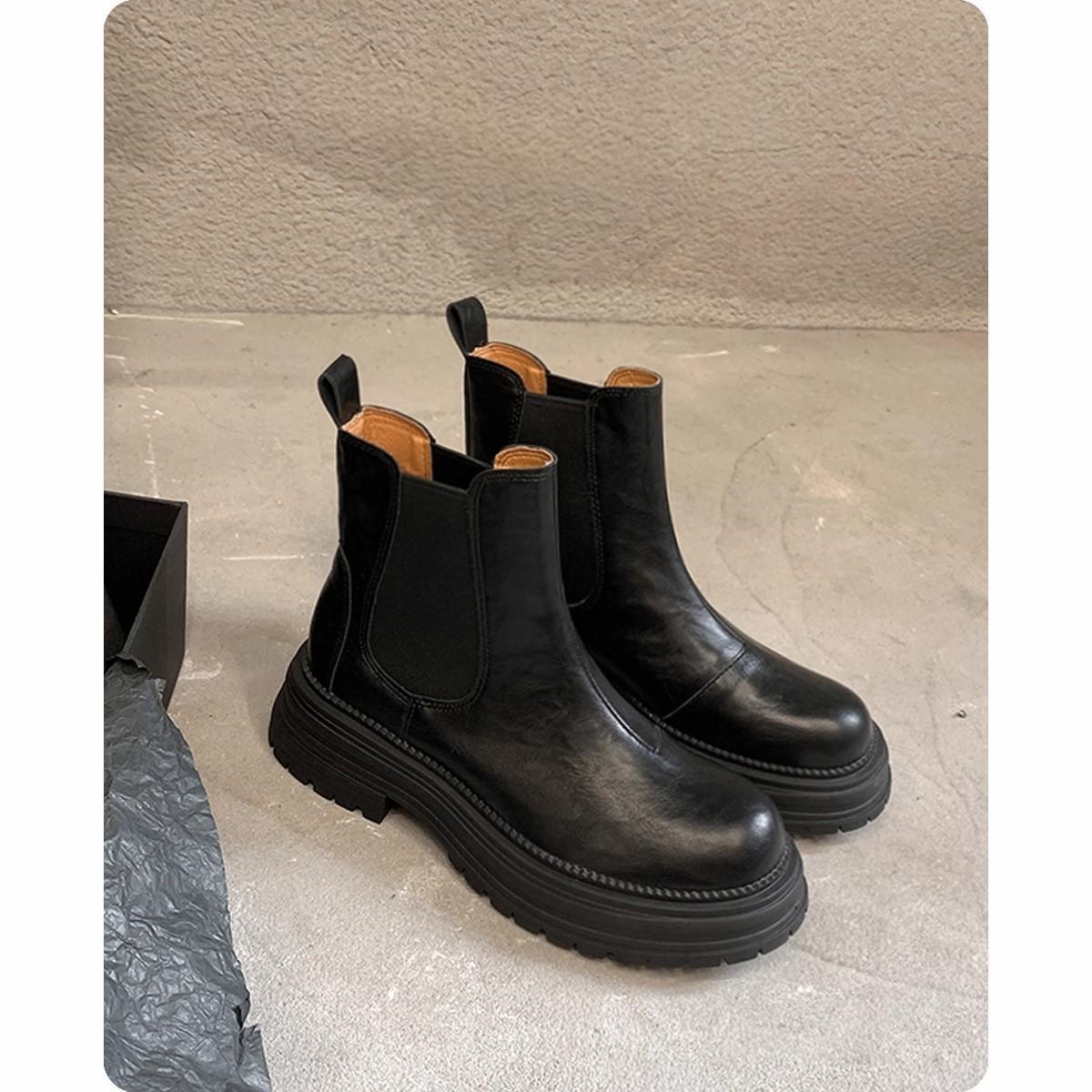 The Orange Leather Block Heel Ankle Boots by WentSchmick
