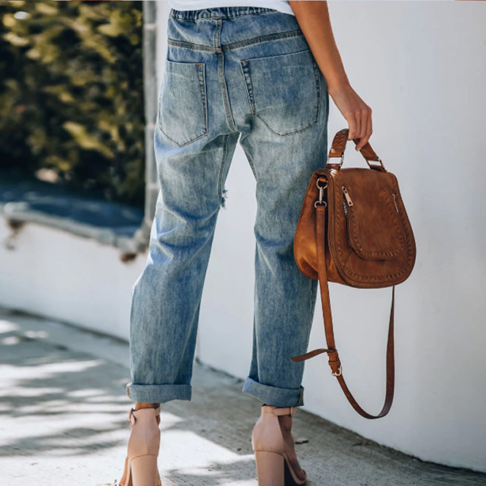 The Redfern Ripped Lace-Up Straight Jeans by WentSchmick