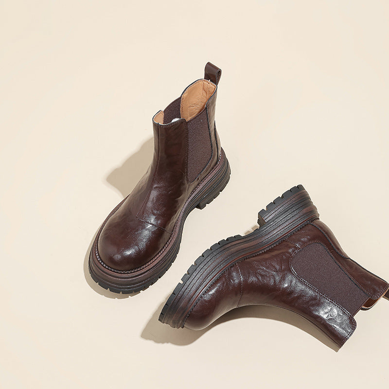 The Orange Leather Block Heel Ankle Boots by WentSchmick