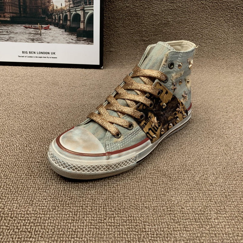 The Lilyfield Denim Rivet High-Top Sneakers by WentSchmick