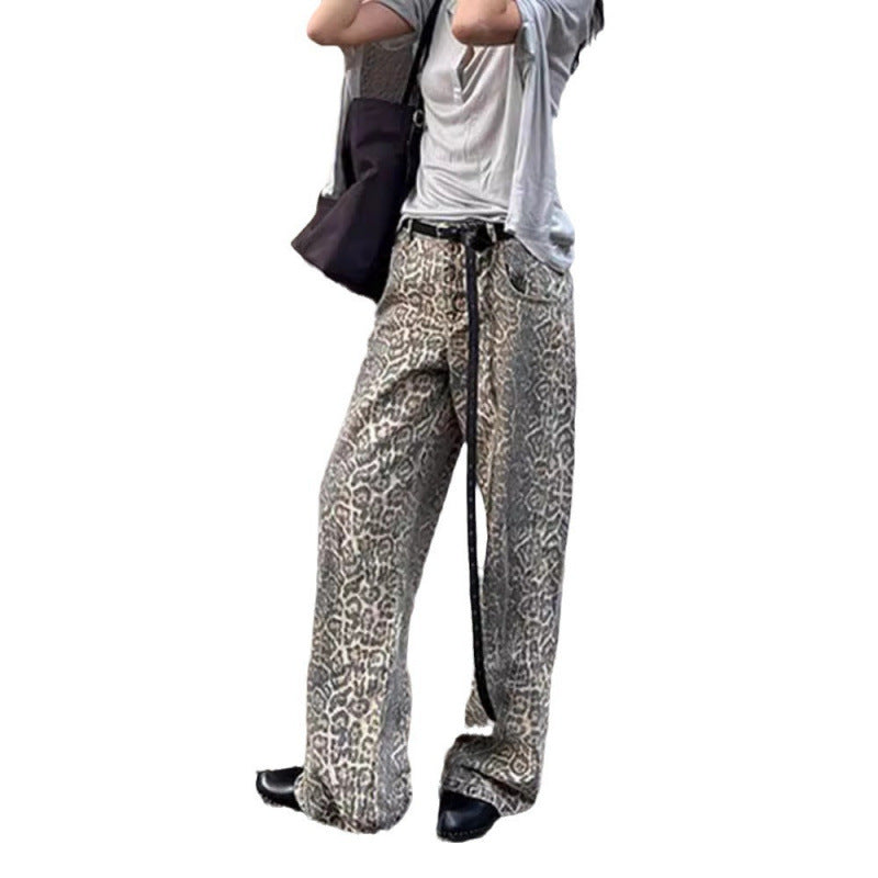 The Black Rock Leopard Print Straight Jeans by WentSchmick