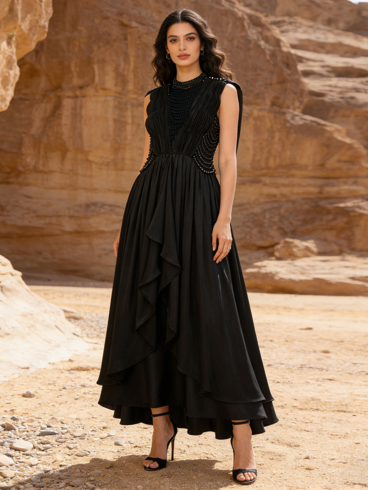 The Caulfield Beaded Cinched-Waist Maxi Dress by WentSchmick