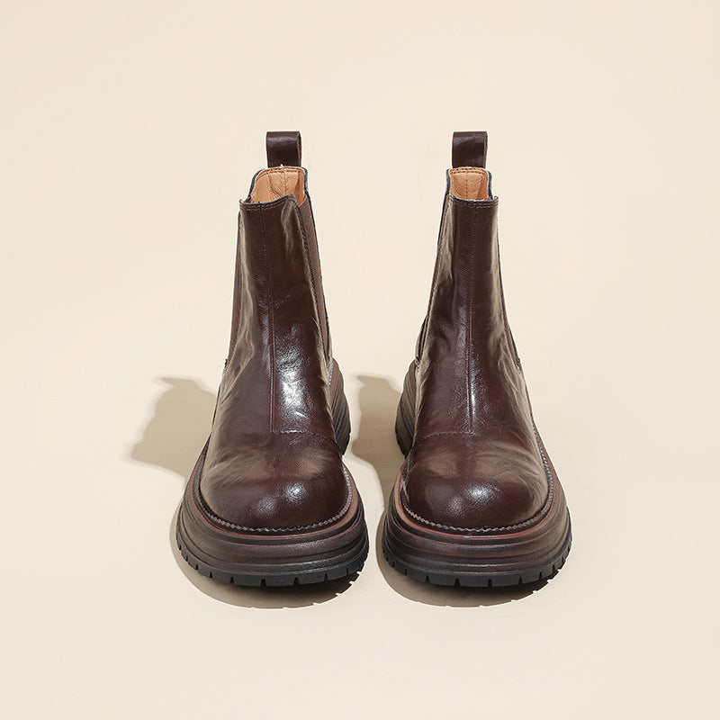 The Orange Leather Block Heel Ankle Boots by WentSchmick