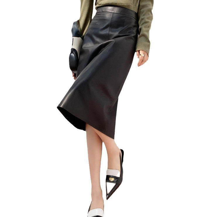 The Norwood Leather A-Line Midi Skirt by WentSchmick