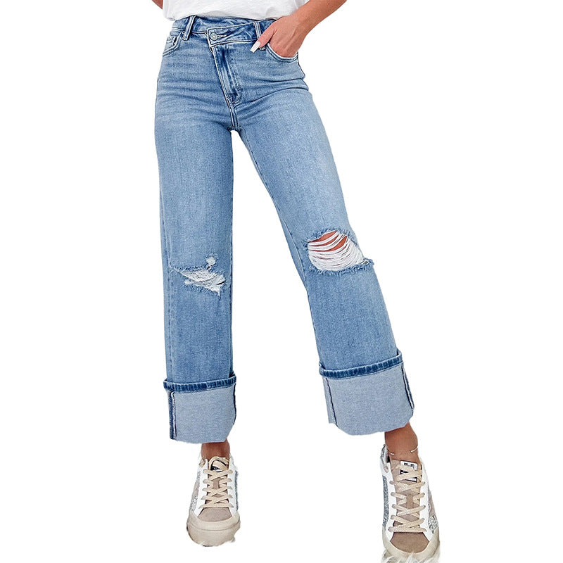 The Waverton High-Waist Ripped Straight Jeans by WentSchmick