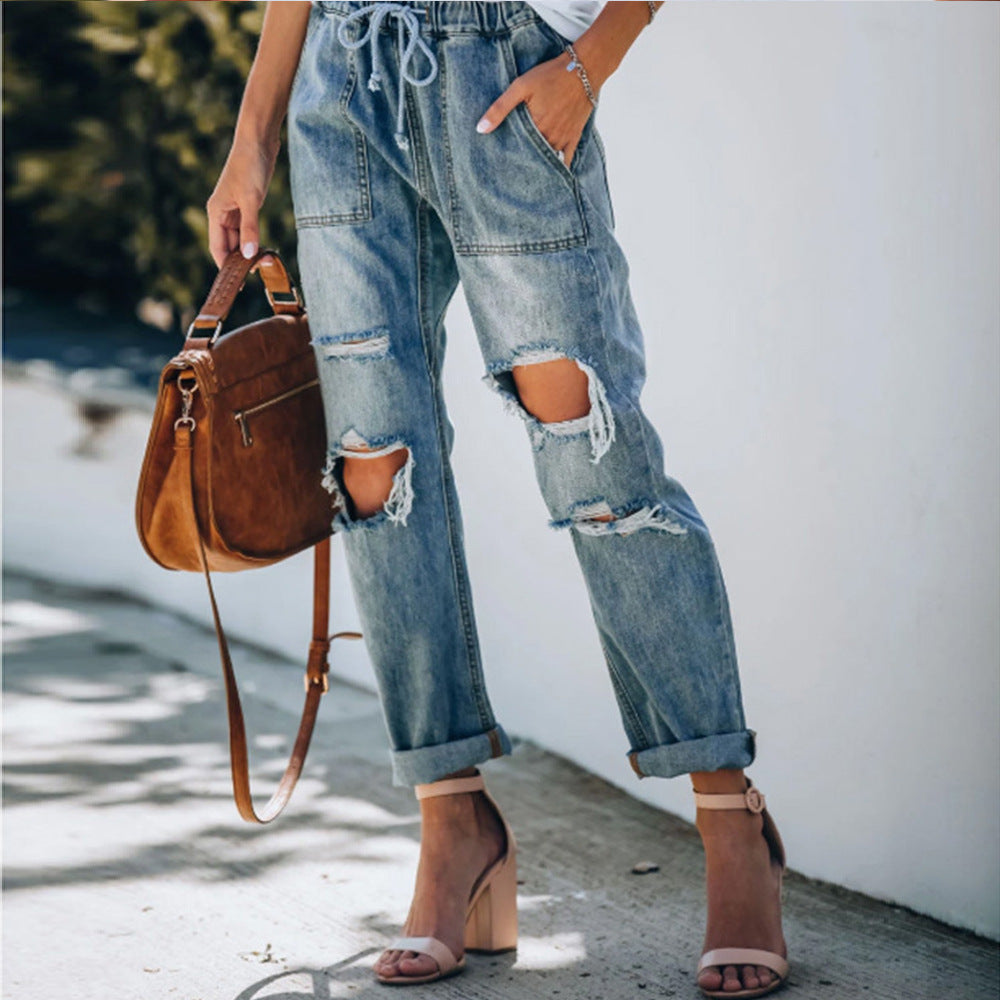 The Redfern Ripped Lace-Up Straight Jeans by WentSchmick
