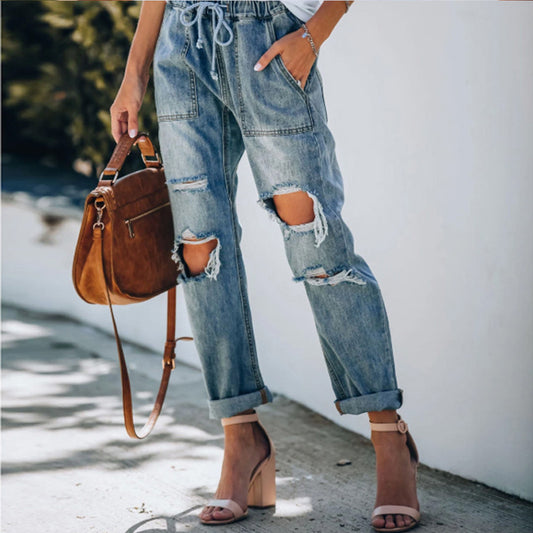 The Redfern Ripped Lace-Up Straight Jeans by WentSchmick