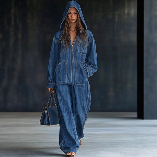 The Footscray Hooded Denim Jumpsuit by WentSchmick