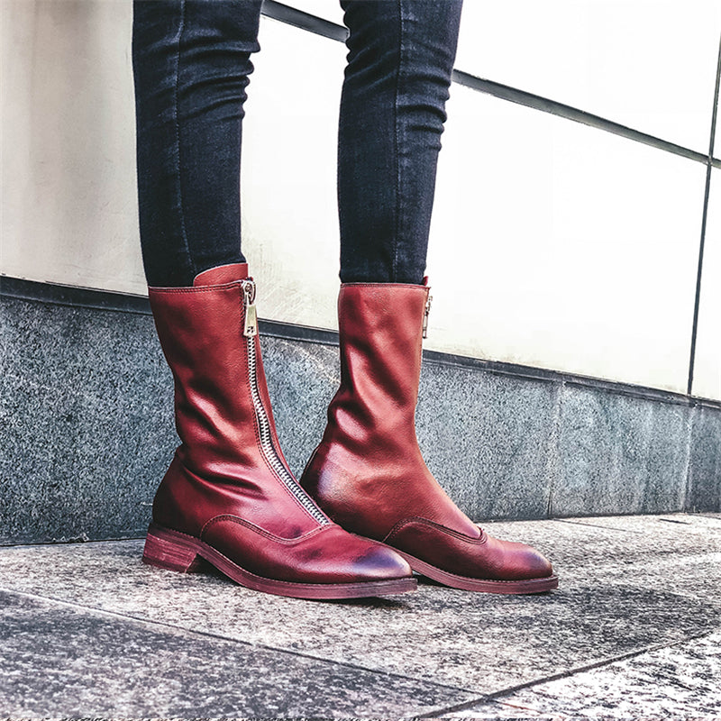 The Stirling Distressed Zip-Front Combat Boots by WentSchmick