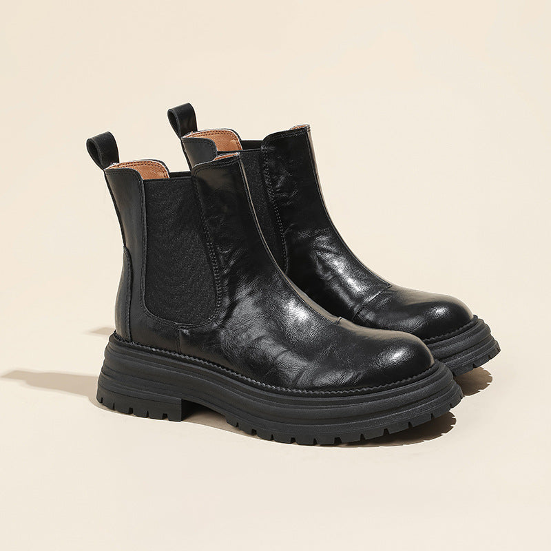 The Orange Leather Block Heel Ankle Boots by WentSchmick
