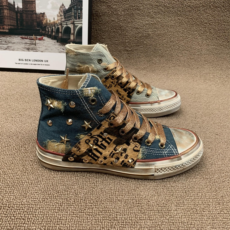 The Lilyfield Denim Rivet High-Top Sneakers by WentSchmick