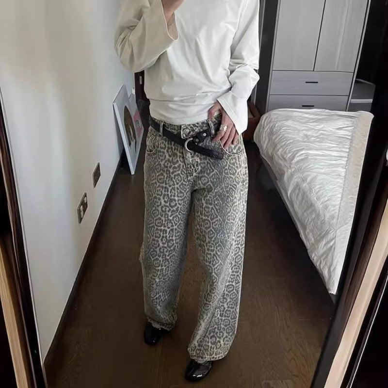 The Black Rock Leopard Print Straight Jeans by WentSchmick