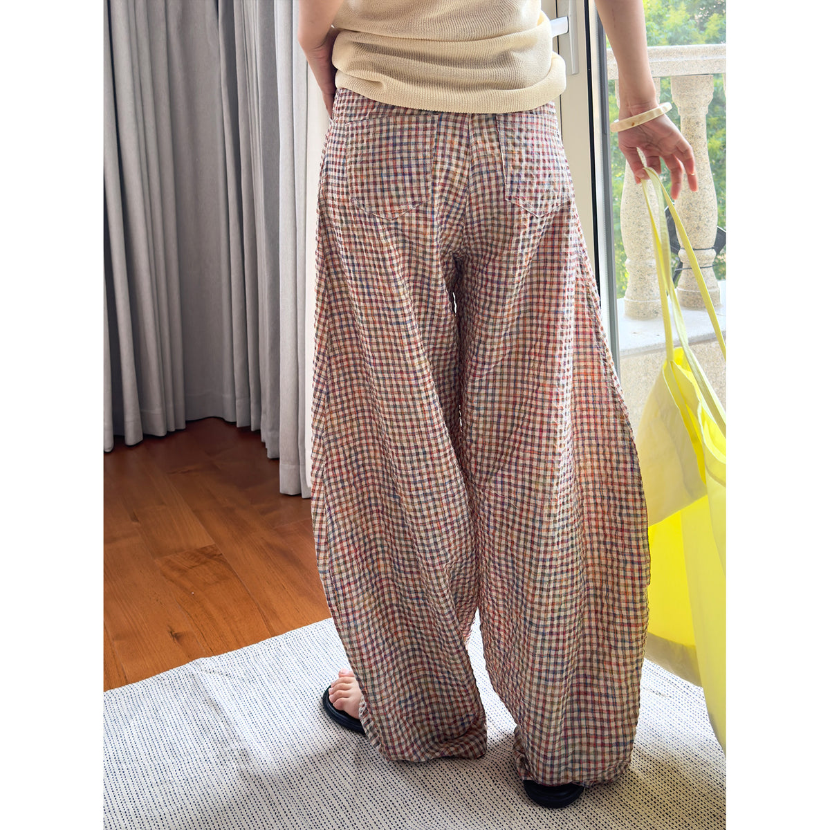 The Montville Plaid Linen-Blend Wide-Leg Trousers by WentSchmick